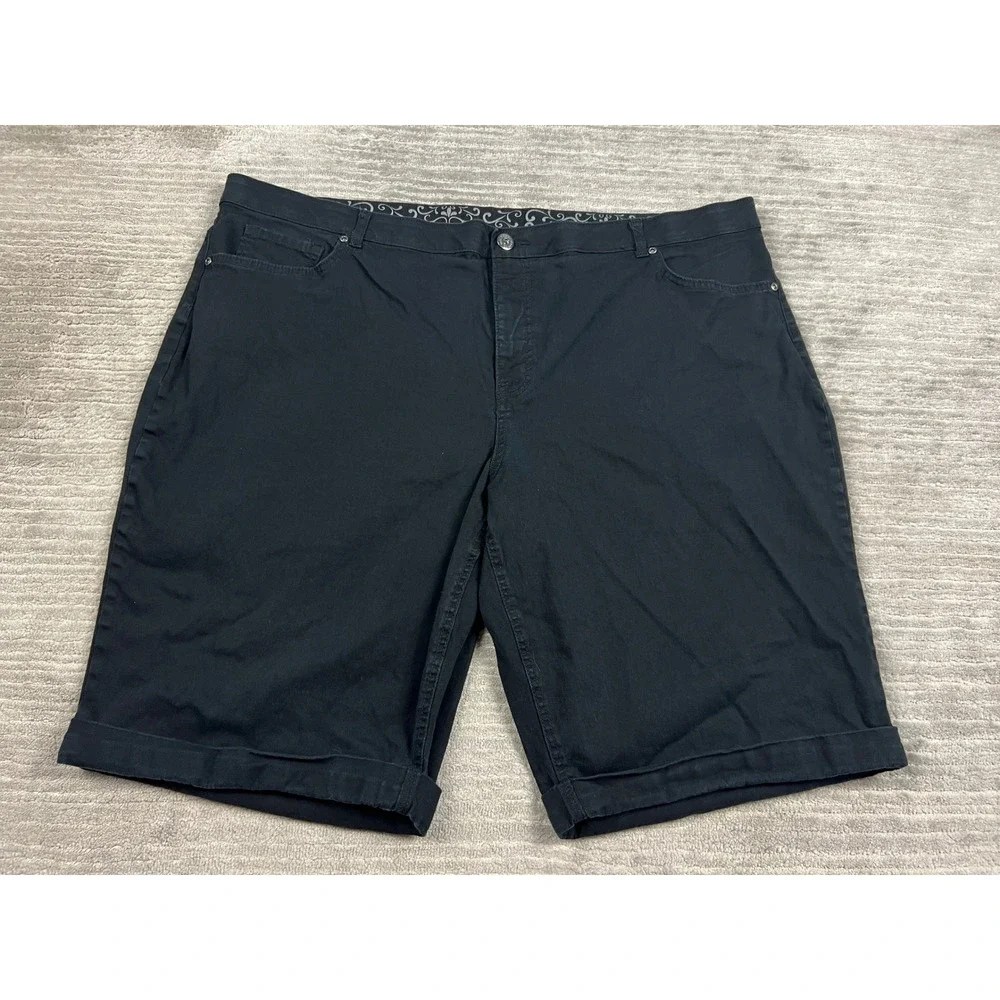 Faded Glory‎ Denim Shorts Womens 26W Black Bermuda Stretch Cuffed Mid Rise
